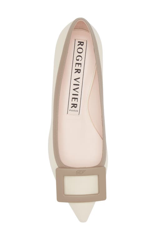 Shop Roger Vivier Gommettine Buckle Pointed Toe Flat In Ivory/brown