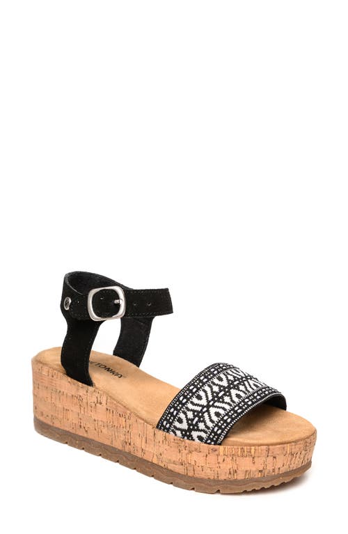 Patrice Ankle Strap Platform Wedge Sandal in Black-White Multi