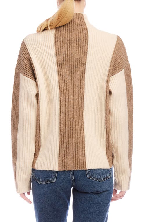 Shop Fifteen Twenty Amerie Stripe Funnel Neck Rib Sweater In Sand And Wheat