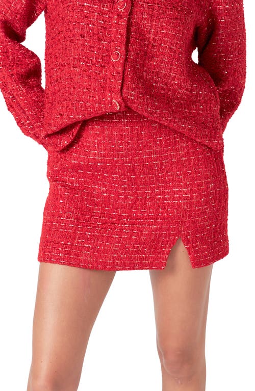 Shop Endless Rose Slit Hem Tweed Miniskirt In Red