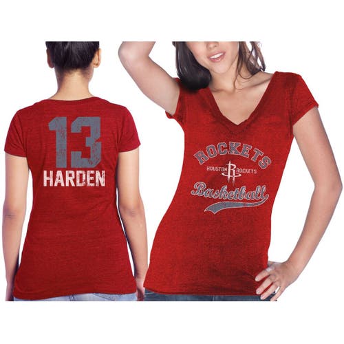 Women's Majestic Threads James Harden Red Houston Rockets Name & Number Tri-Blend T-Shirt