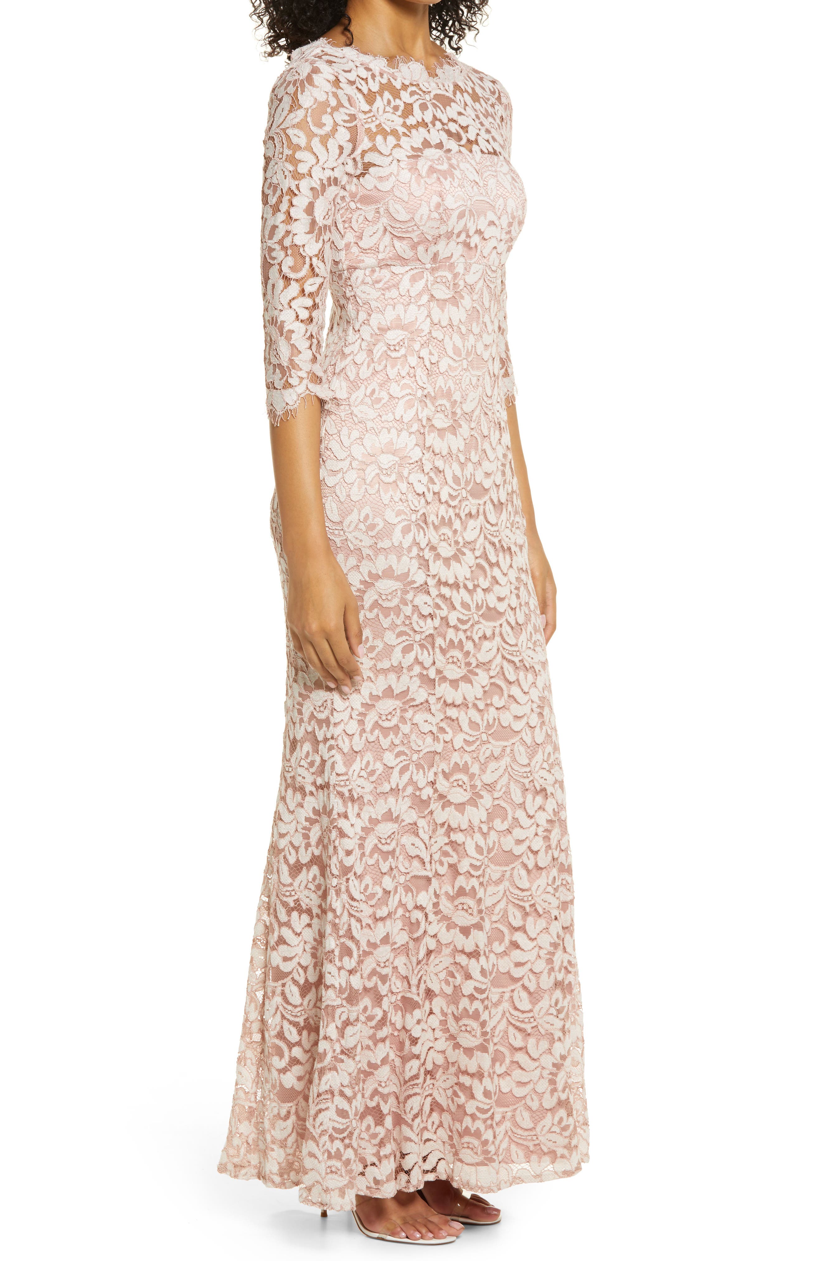 Eliza J Lace Bateau Neck Mermaid Gown 