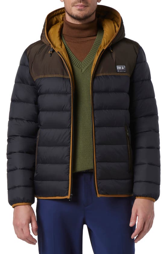 Andrew Marc Mens Colorblock Quilted Puffer Jacket In Black