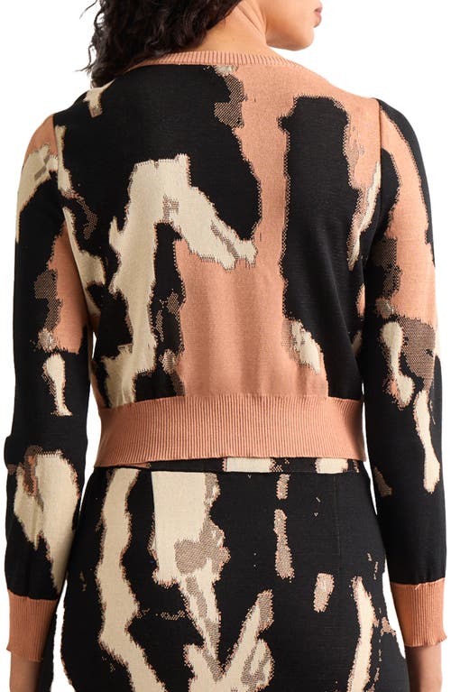 Misook Modern Fit Short Jacquard Soft Knit Sweater Top In Goldenwood/parchment/black