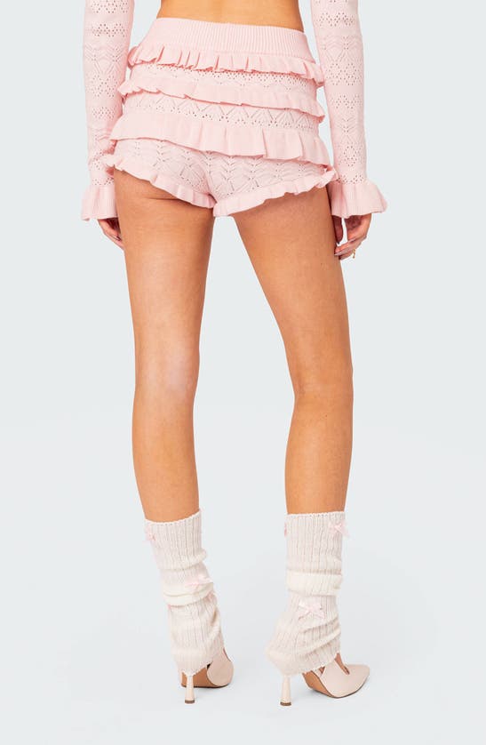 Shop Edikted Lindsay Ruffle Knit Shorts In Light-pink