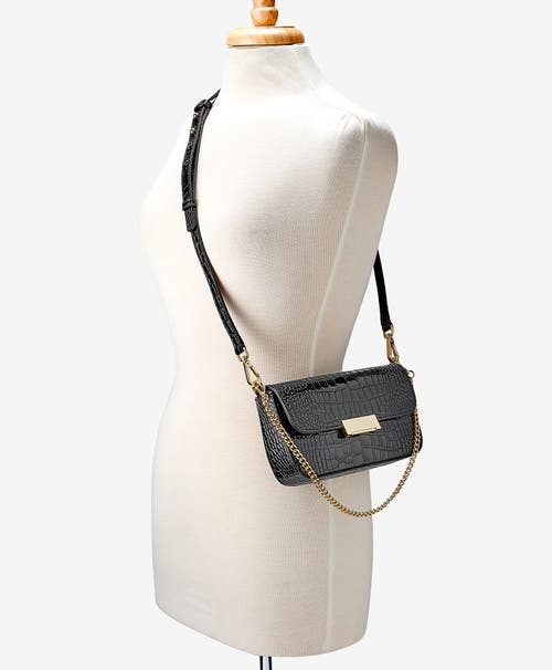 Shop Gigi New York Edie Shoulder Bag In Black Embossed Croc