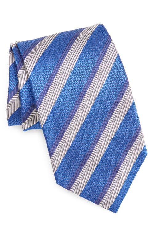 David Donahue Stripe Silk Tie In Blue