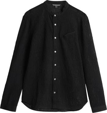 John Varvatos Glenn Lace Band Collar Wool Blend Button-Up Shirt