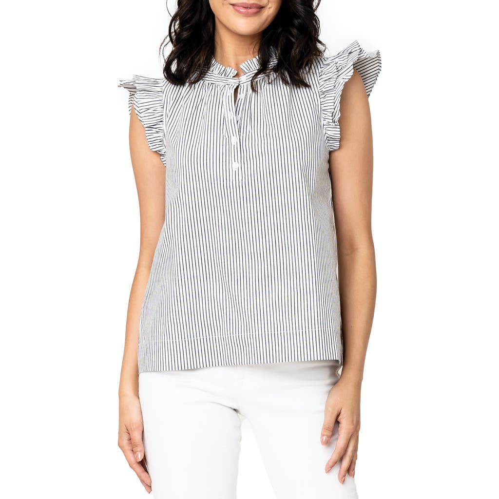 Shop Gibsonlook Pinstripe Double Flutter Sleeve Stretch Cotton Top In Black/white Pinstripe