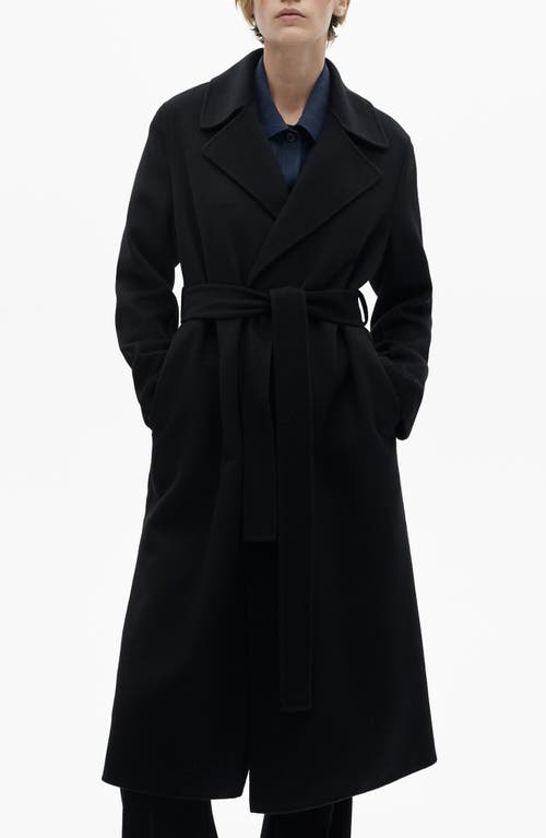 Mango Tie Belt Wool Blend Coat In Black