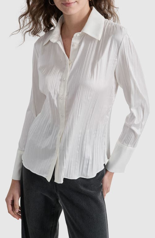 DKNY Plissé Satin Shirt in Ivory 