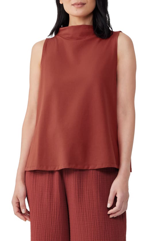 Eileen Fisher Funnel Neck Stretch Organic Pima Cotton Tunic In Picnt