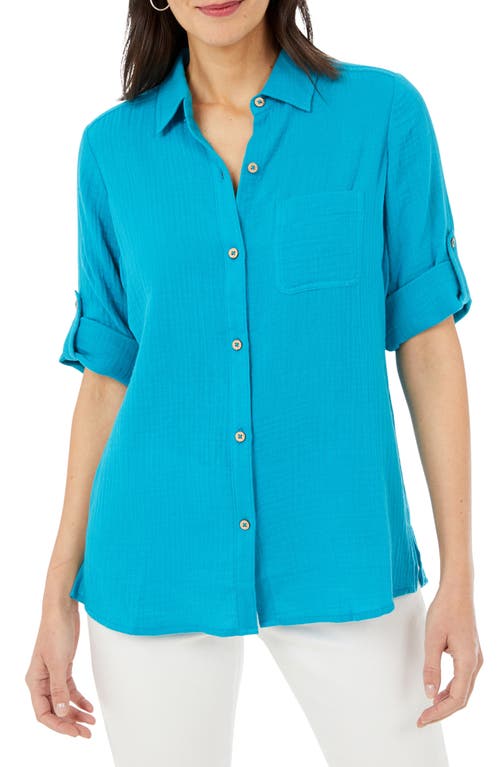 Foxcroft Tamara Gauze Button-Up Shirt in Oceanside