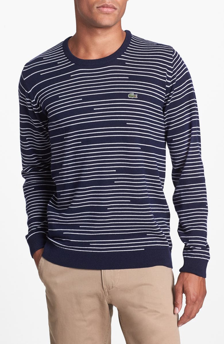 Lacoste Stripe Merino Wool Crewneck Sweater | Nordstrom