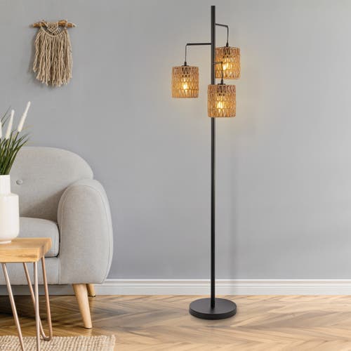 Shop Jonathan Y Isla 3-light Mid-century Bohemian Metal/rope Led Floor Lamp In Black