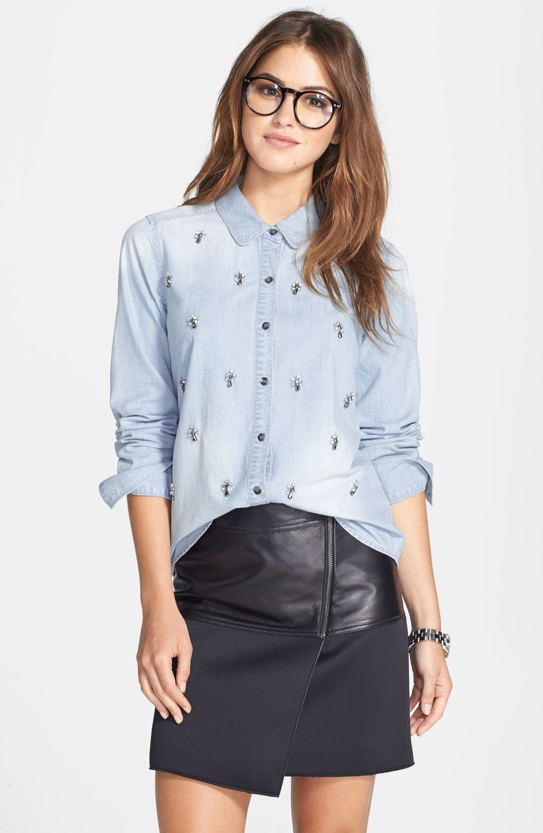 Halogen® Embellished Denim Shirt (Regular & Petite) Nordstrom