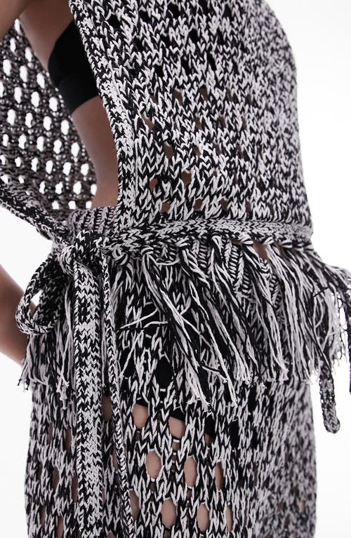 Topshop Knitted Tie Side Beach Top In Monochrome-multi In White Multi