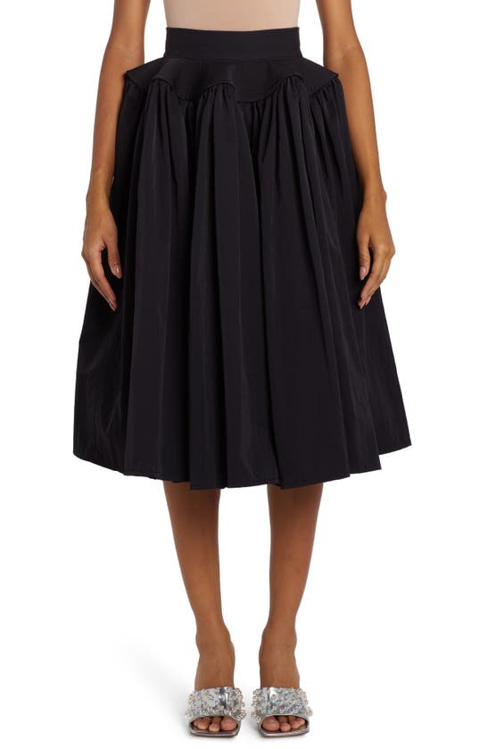 Bottega Veneta Gathered Midi Skirt W/ Flare Waistband In Black | ModeSens