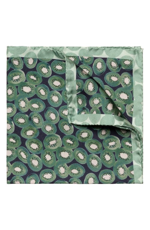 Eton Kiwi Print Silk Pocket Square In Dark Green