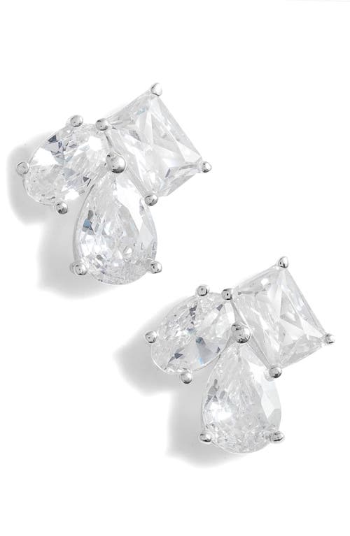 Multi Shape Cubic Zirconia Stud Earrings in Silver