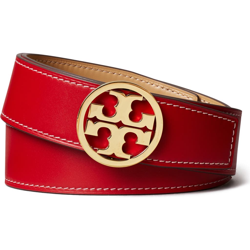 Tory Burch Miller Reversible Logo Belt In Tory Red/ginger/gold
