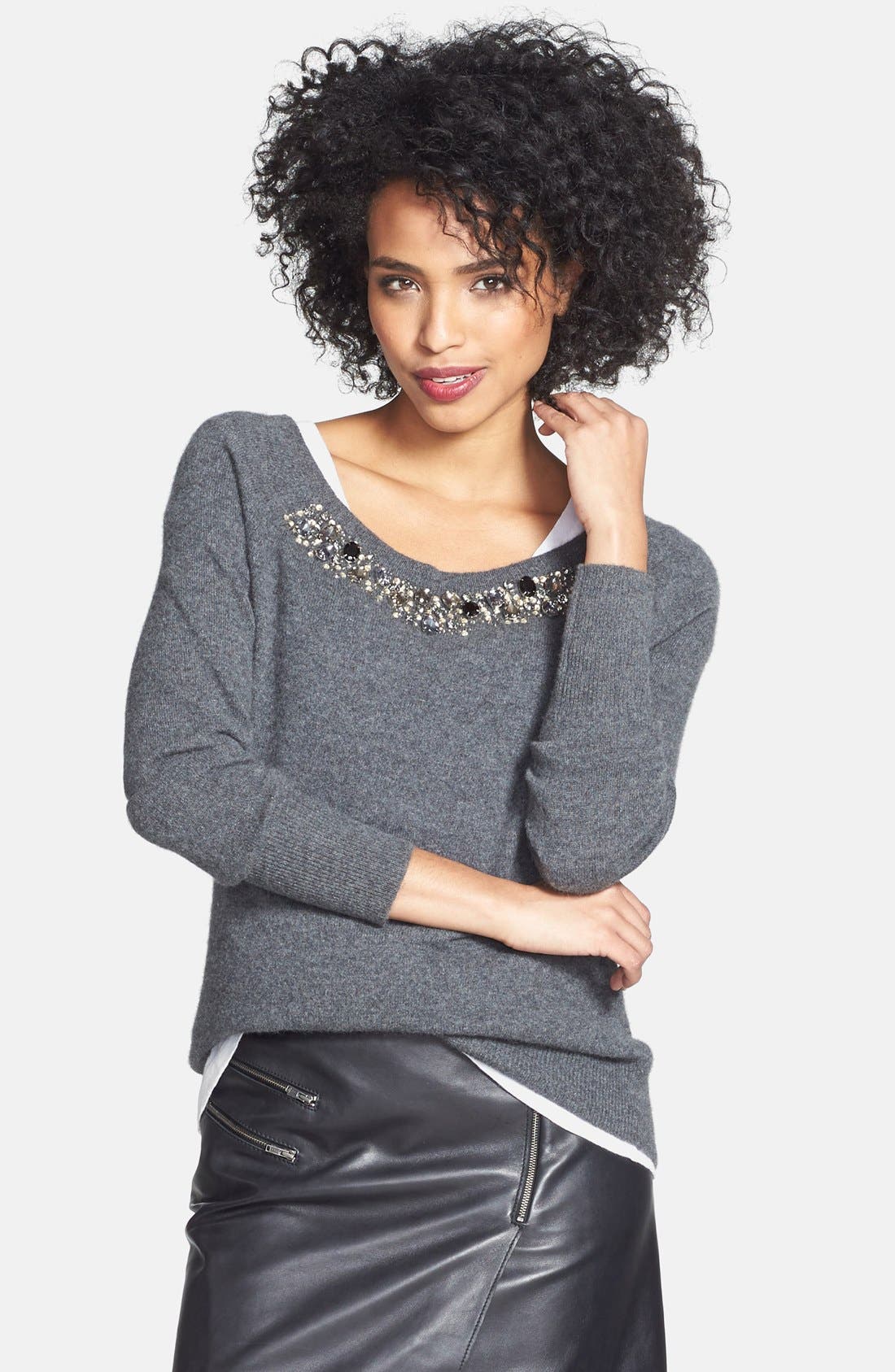 Halogen® Embellished Neck Cashmere Sweater Nordstrom