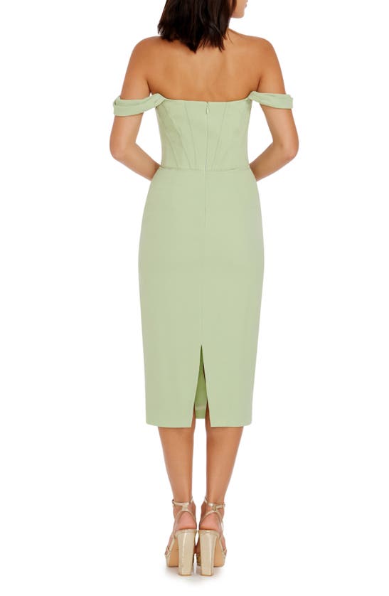 DRESS THE POPULATION DRESS THE POPULATION VICKIE OFF THE SHOULDER MIDI CORSET DRESS