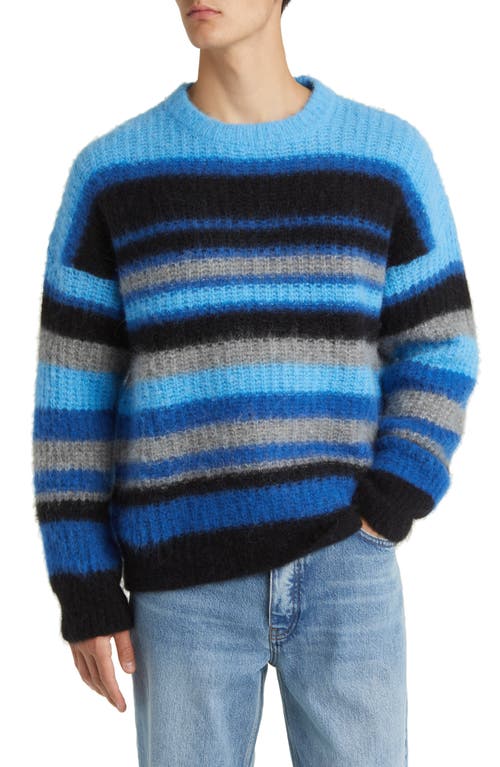 FRAME Stripe Alpaca Blend Crewneck Sweater in Sky Blue Multi at Nordstrom, Size X-Large