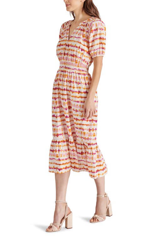Shop Steve Madden Hannah Stripe Short Sleeve Cotton Midi Dress In Red/white Stripe