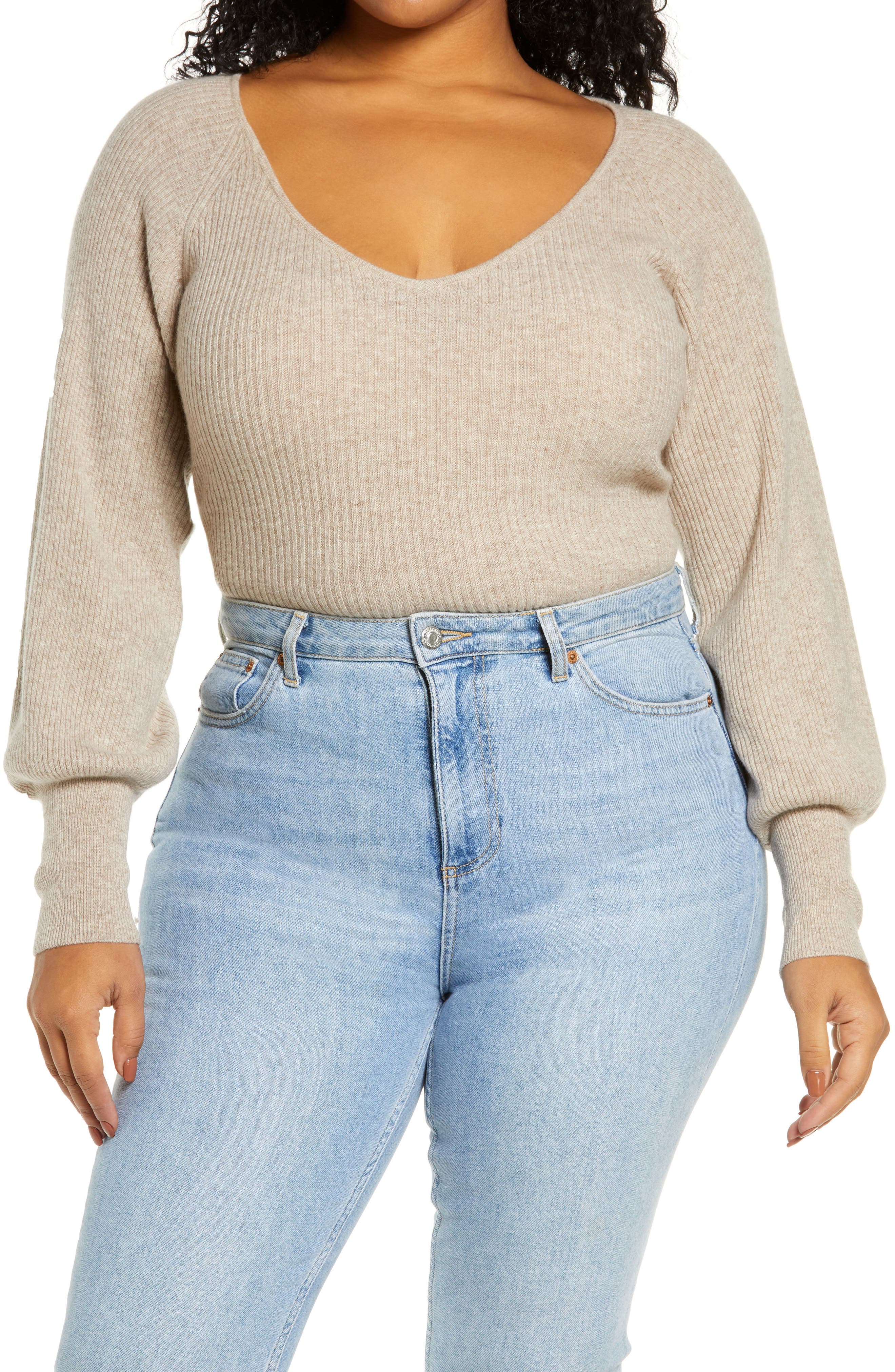 Reformation Hart V-Neck Ribbed Cashmere Sweater in Oatmeal at Nordstrom, Size 2X