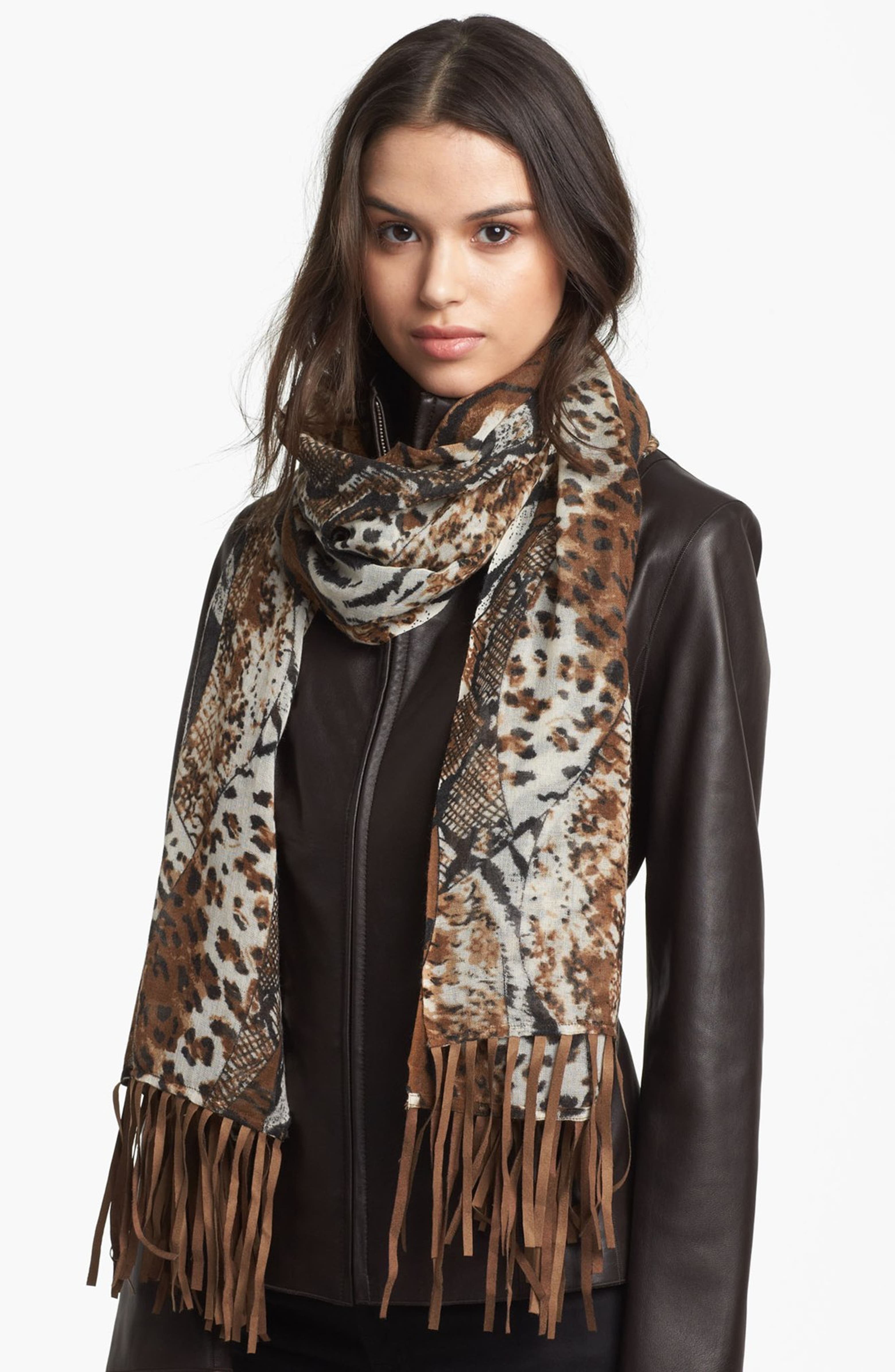 Lulla Collection by Bindya Fringed Animal Print Scarf | Nordstrom