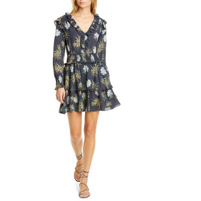 La Vie Rebecca Taylor Jasmine Floral Long Sleeve Cotton Gauze Dress, Blue