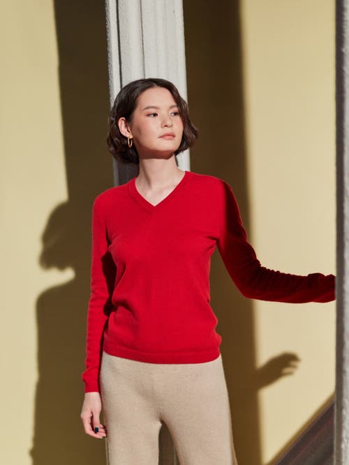 Gobi Cashmere V-neck Sweater In Red