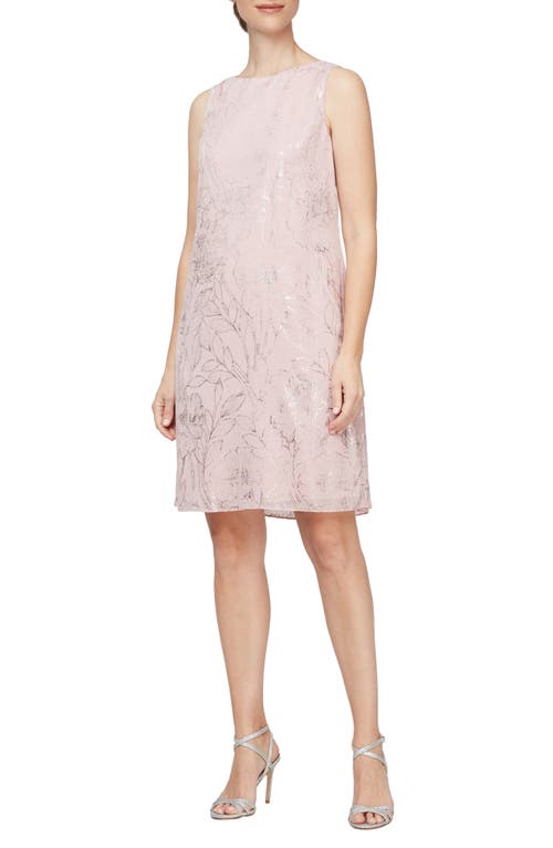 Shop Sl Fashions Foil Floral Print Sheath Dress In Faded Rose
