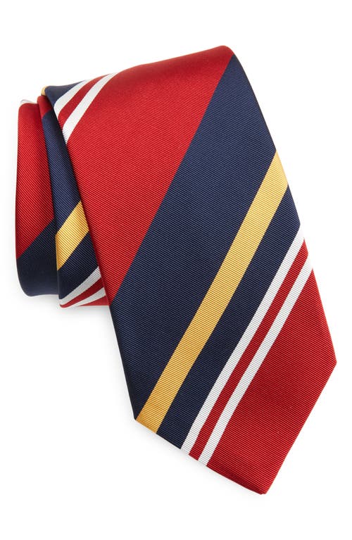 Baiadere Stripe Silk & Cotton Twill Tie in Red