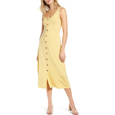 Reformation Ari Button Front Stretch Tencel Lyocell Dress, Yellow
