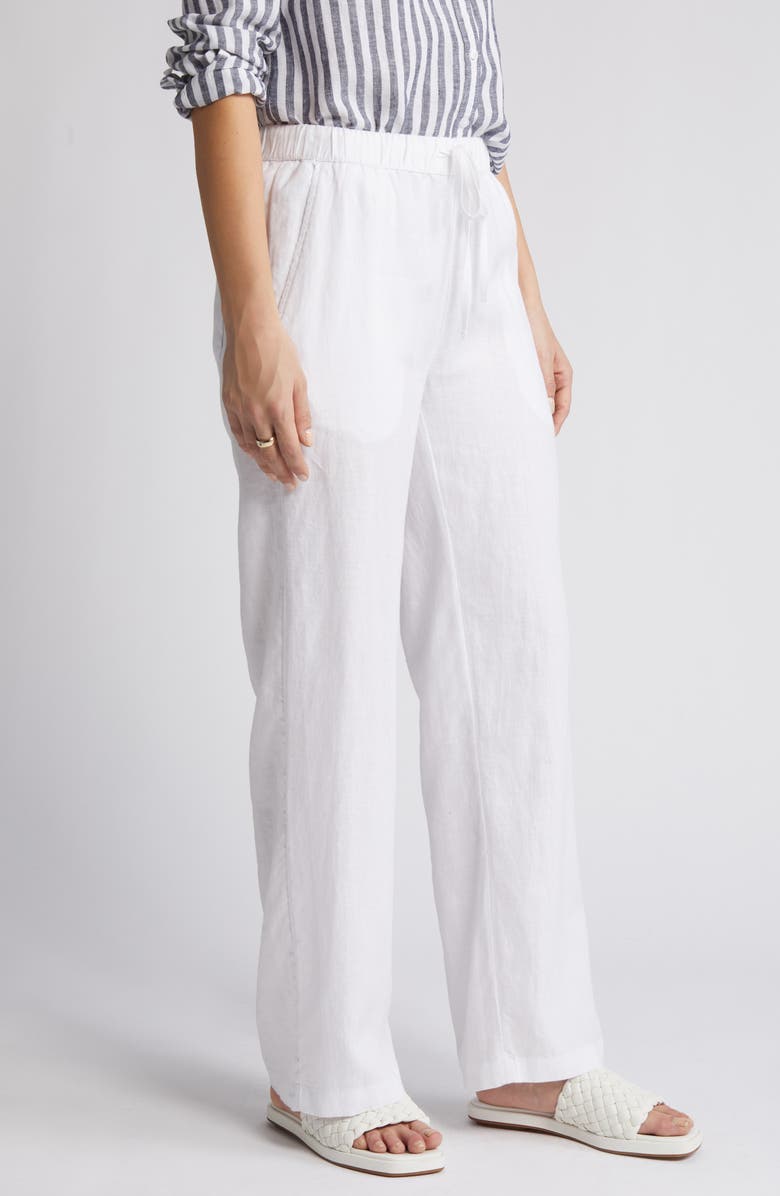 Caslon<sup>®</sup> Drawstring Straight Leg Linen Pants, Alternate, color, White
