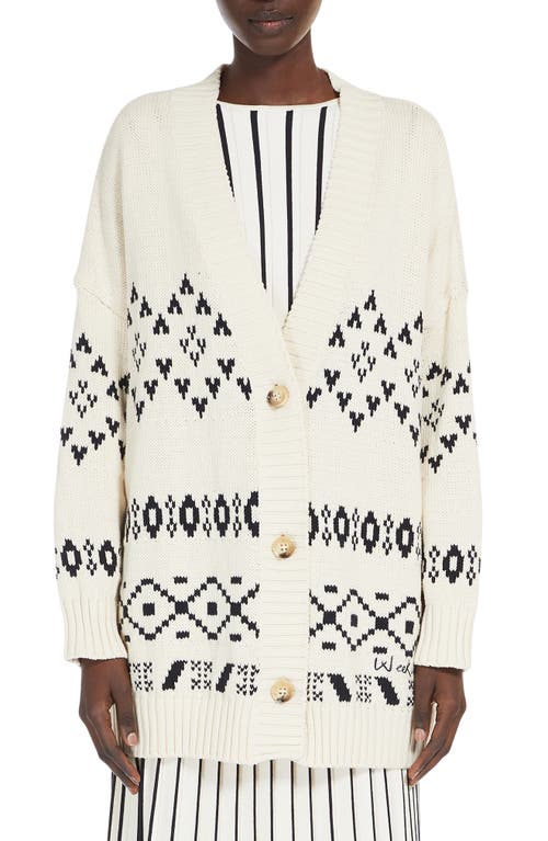 Shop Max Mara Acacia Fair Isle Longline Cardigan In Black/ivory