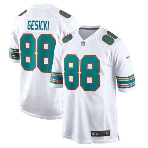 UPC 821382936400 product image for Men's Nike Mike Gesicki Aqua Miami Dolphins Alternate Game Jersey in White at No | upcitemdb.com