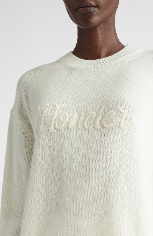 Shop Moncler Logo Embroidered Wool & Cashmere Sweater In Gardenia