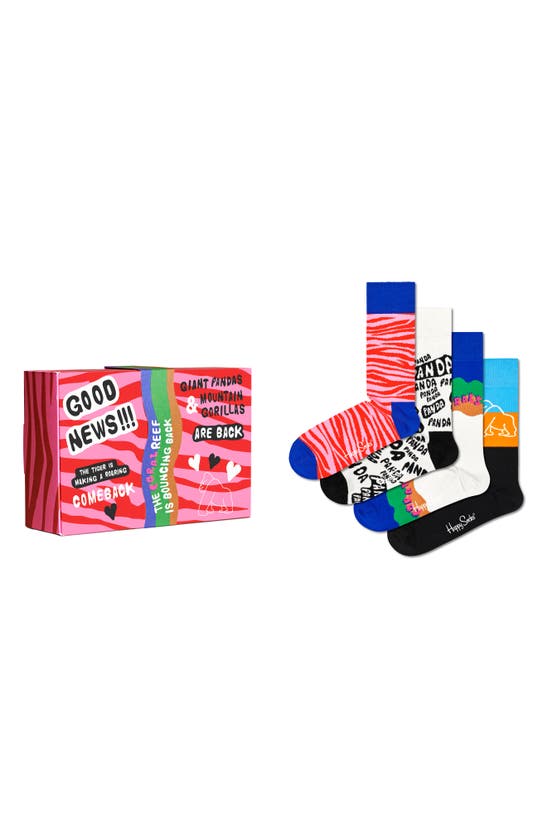 Happy Socks X Wwf Assorted 4-pack Crew Socks Gift Box In Brt Cmb