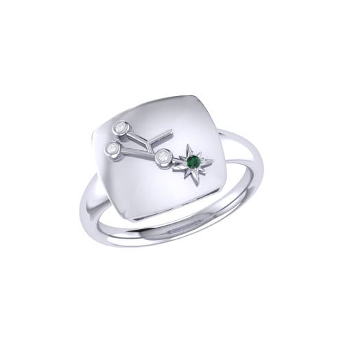 Shop Luvmyjewelry Taurus Emerald & Diamond Signet Ring In Silver