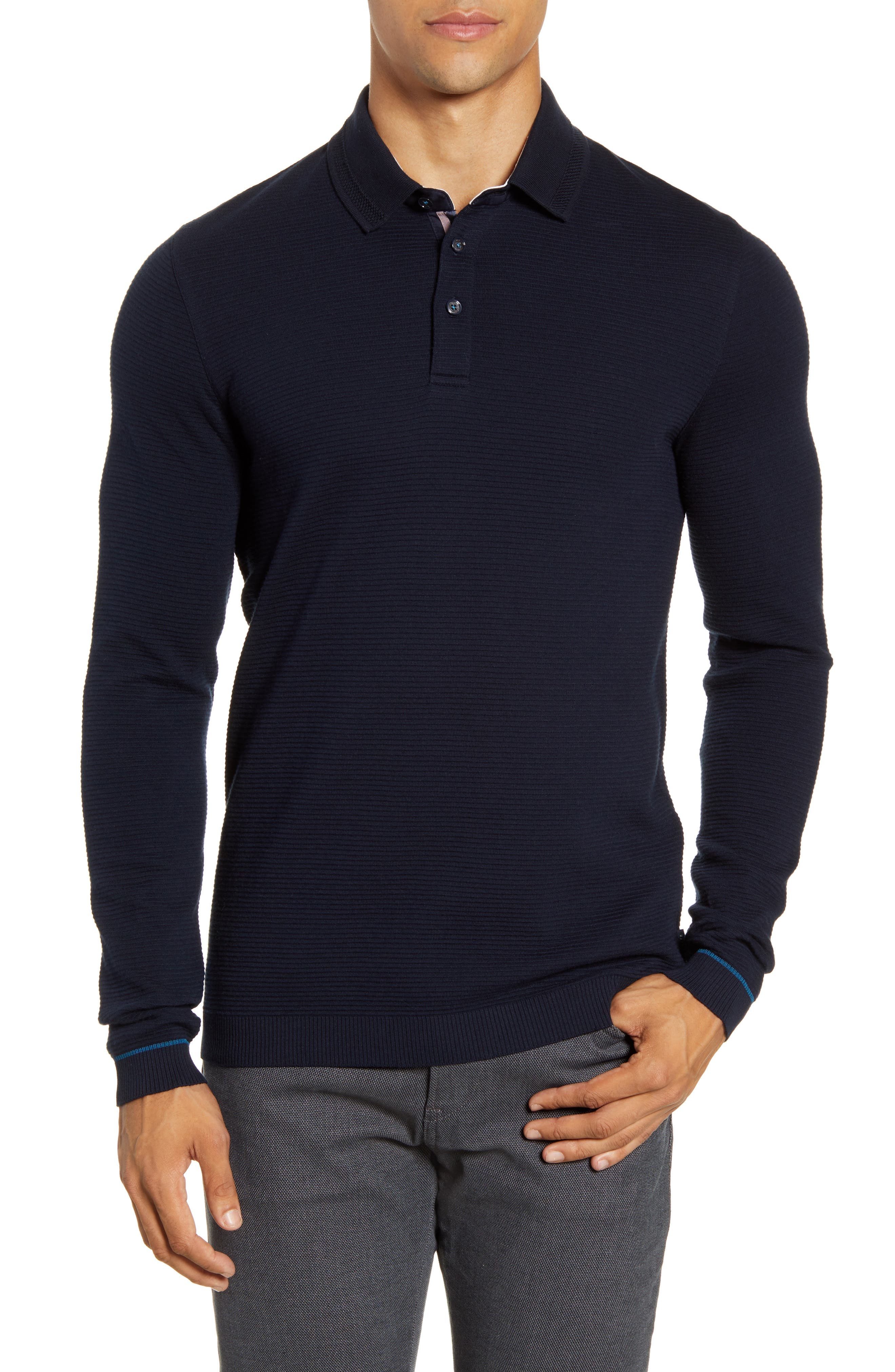 TED BAKER TERNED LONG SLEEVE KNIT POLO,5057930845084