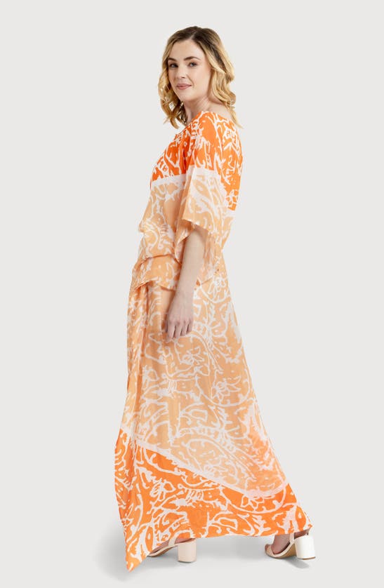 Shop Saachi Abstract Print Cover-up Kaftan In Orange
