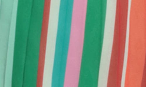 Shop Donna Morgan Stripe Pleated Shift Dress In Cream/aqua Green