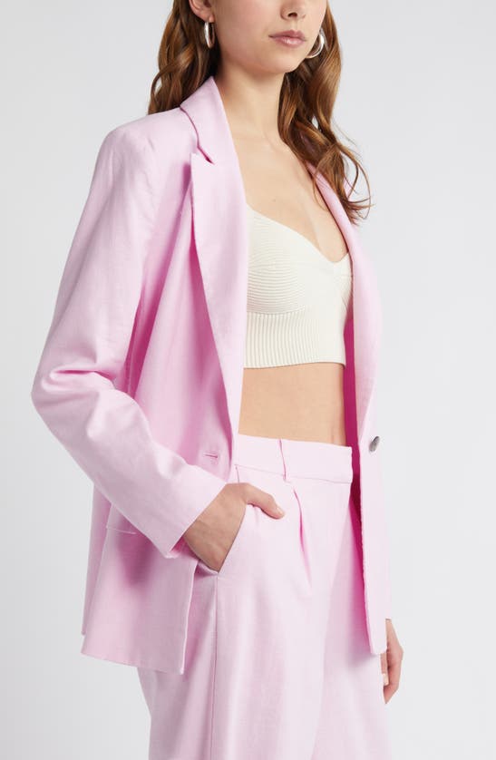 Shop Open Edit Linen Blend Blazer In Pink Pirouette