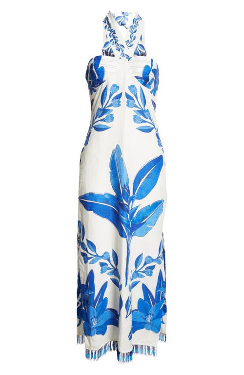 Shop Farm Rio Blue Yard Halter Dress In Off-white