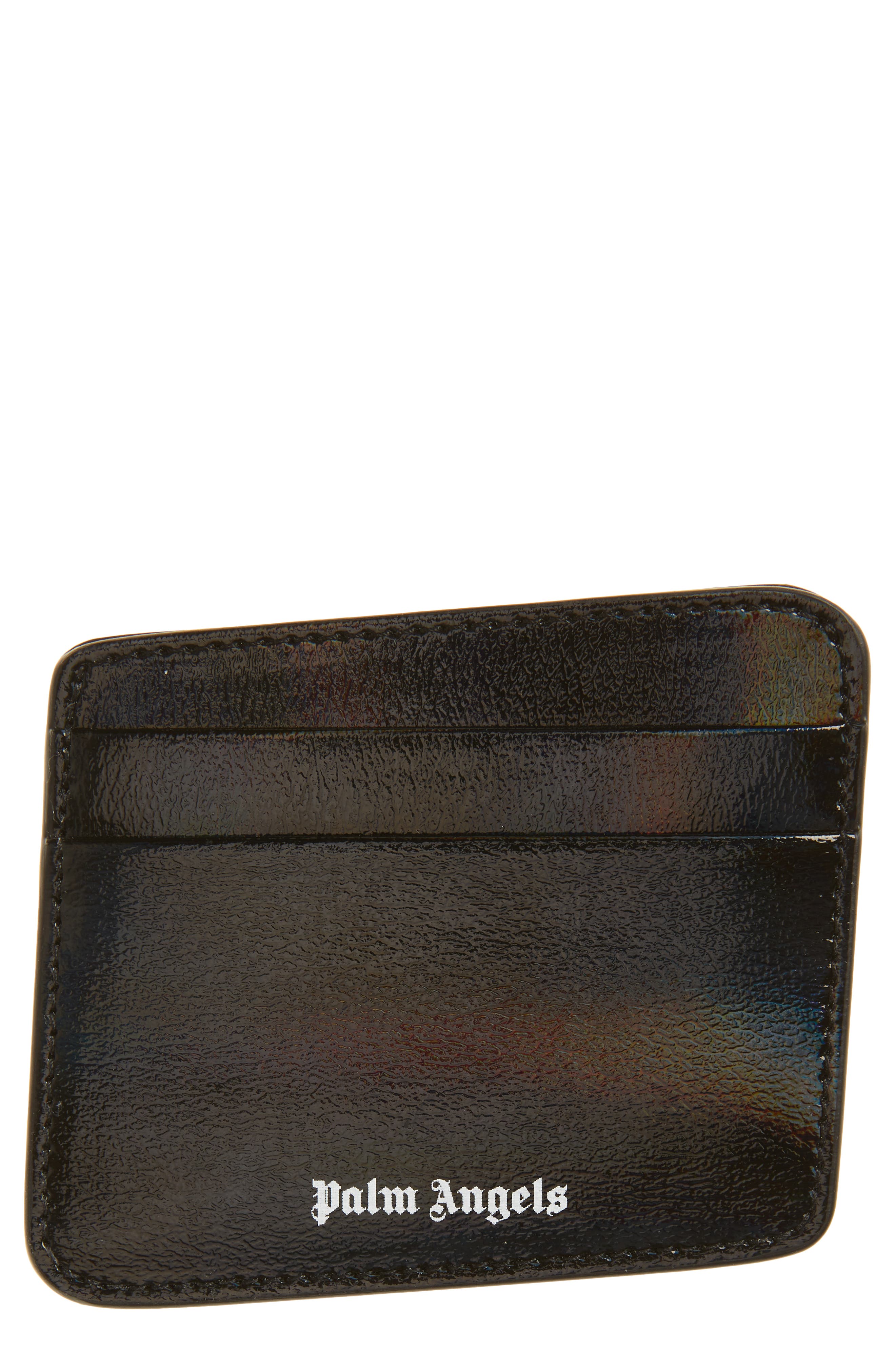 Palm Angels Logo Holographic Leather Card Case in Black White at Nordstrom