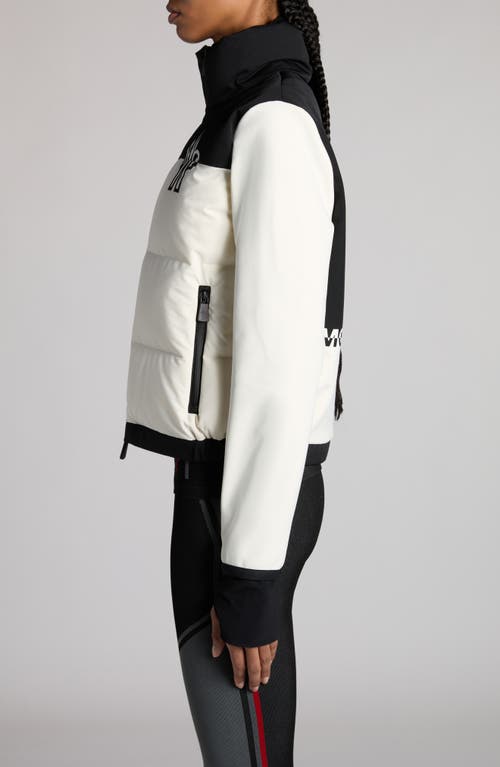 Shop Moncler Grenoble Colorblock Quilted Down & Fleece Cardigan In White