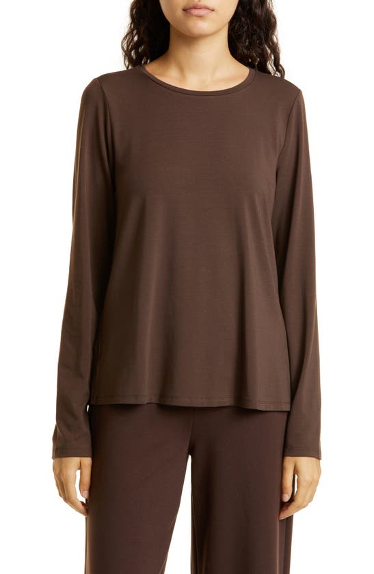 Eileen Fisher Long Sleeve Crewneck Top In Coffee